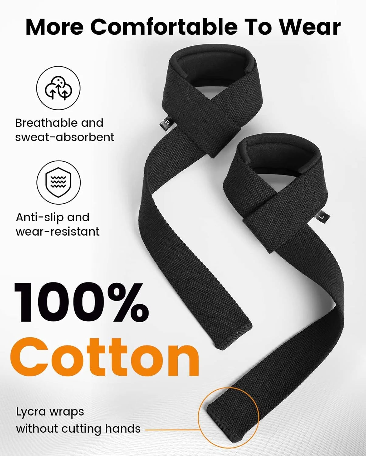 Lifting Straps, Wrist Straps for Weightlifting, Cotton, Black, Weight Lifting Straps